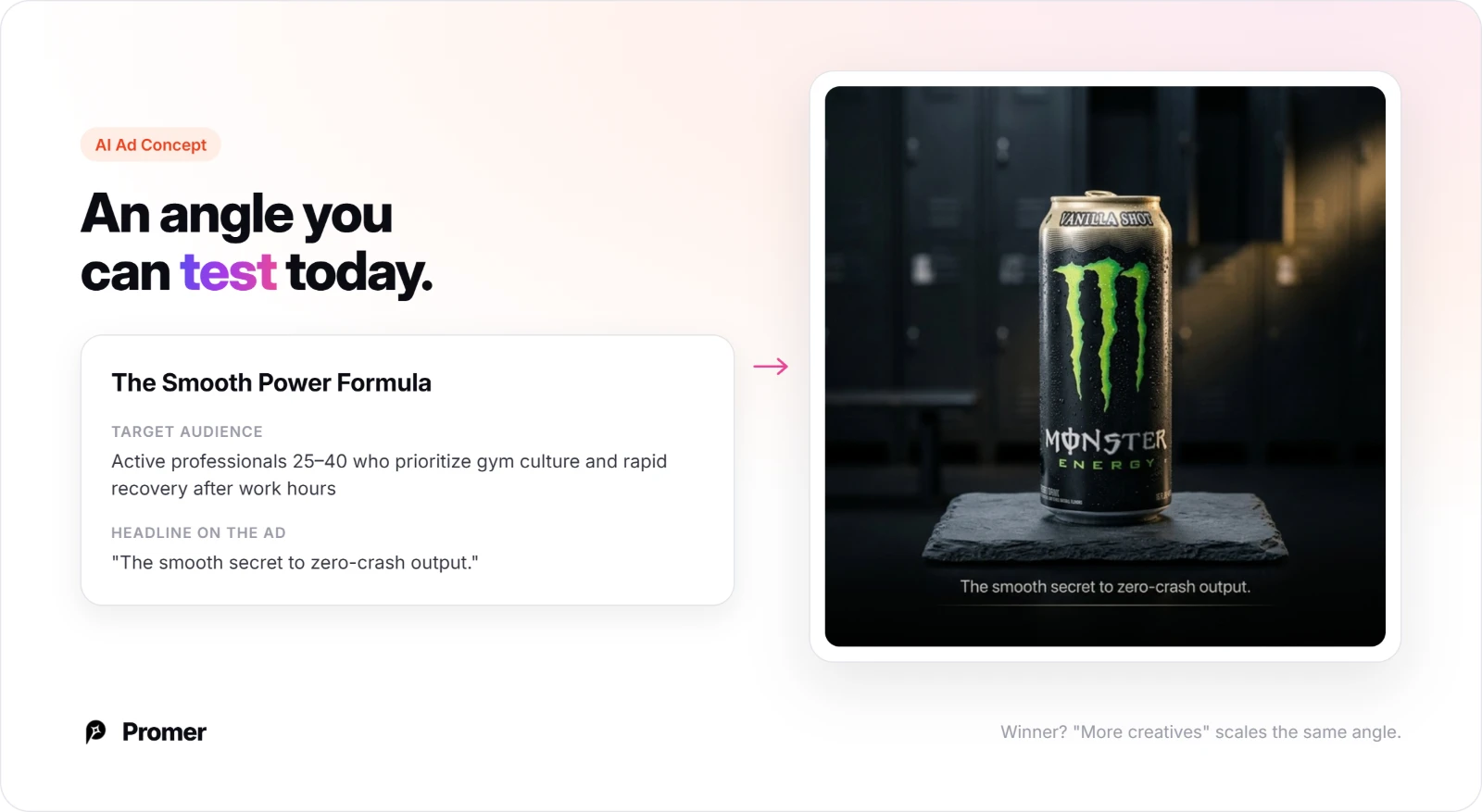 An AI Ad Concept angle for gym-goers turned into a finished energy drink ad creative