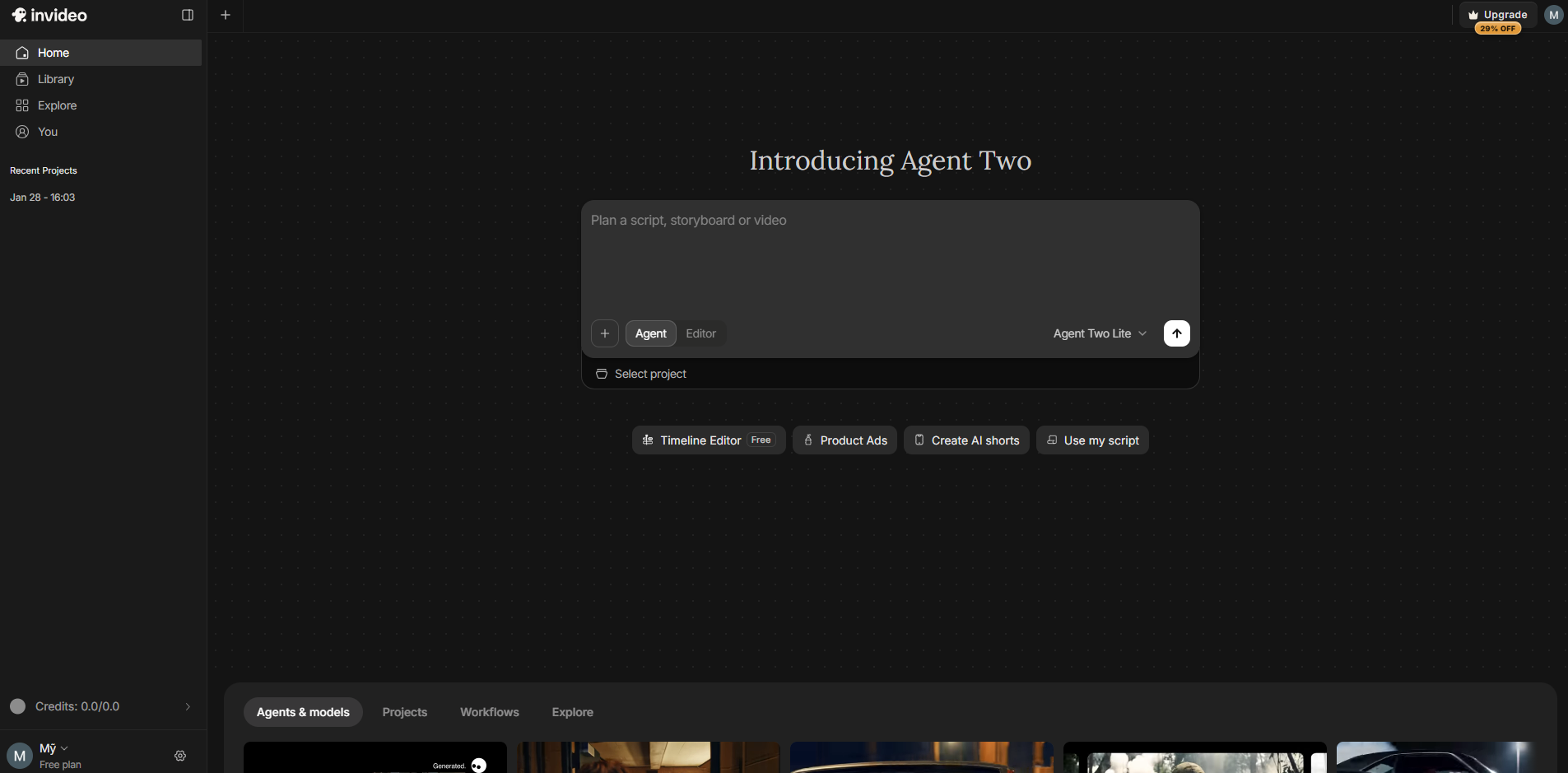 InVideo AI review guide cover displaying Agent Two workspace pricing and UGC ad features