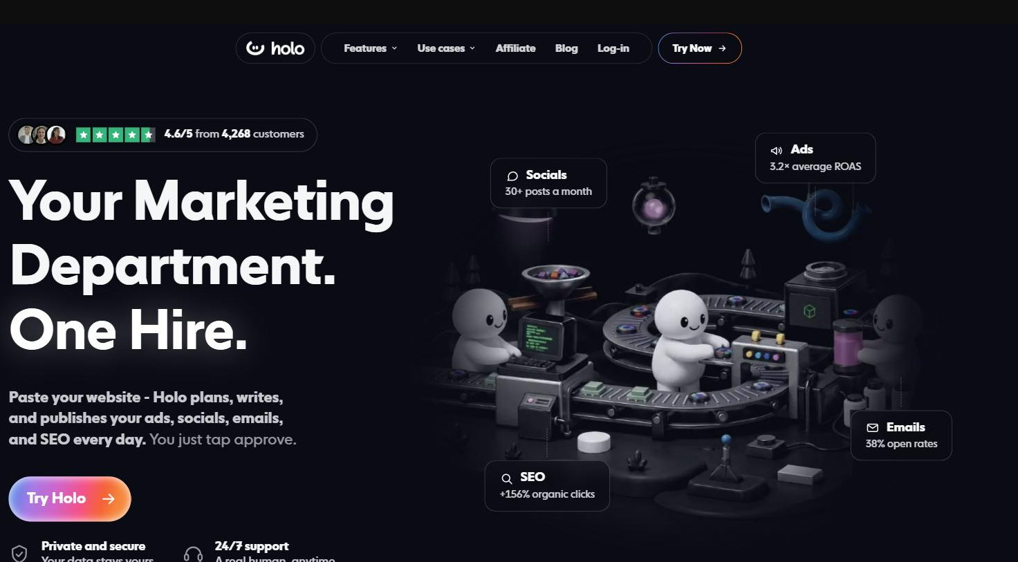 Holo AI homepage hero interface 2026