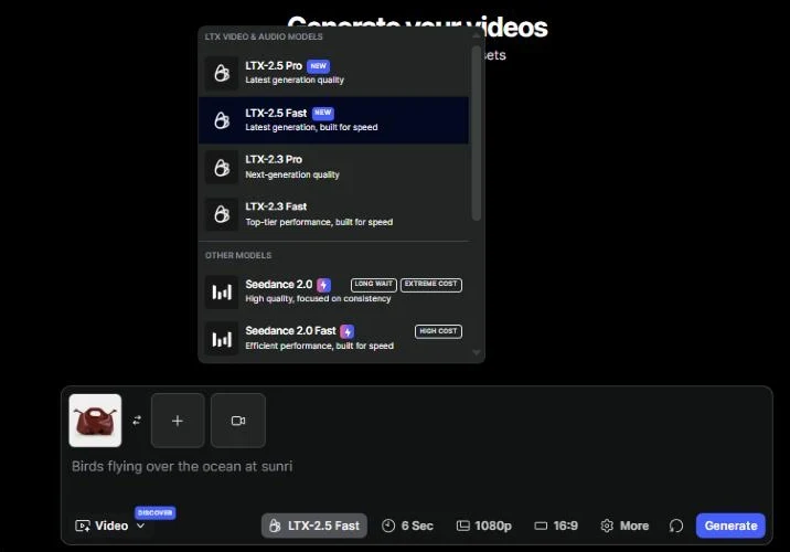 LTX Studio video model menu labeling Seedance 2.0 long wait and extreme cost