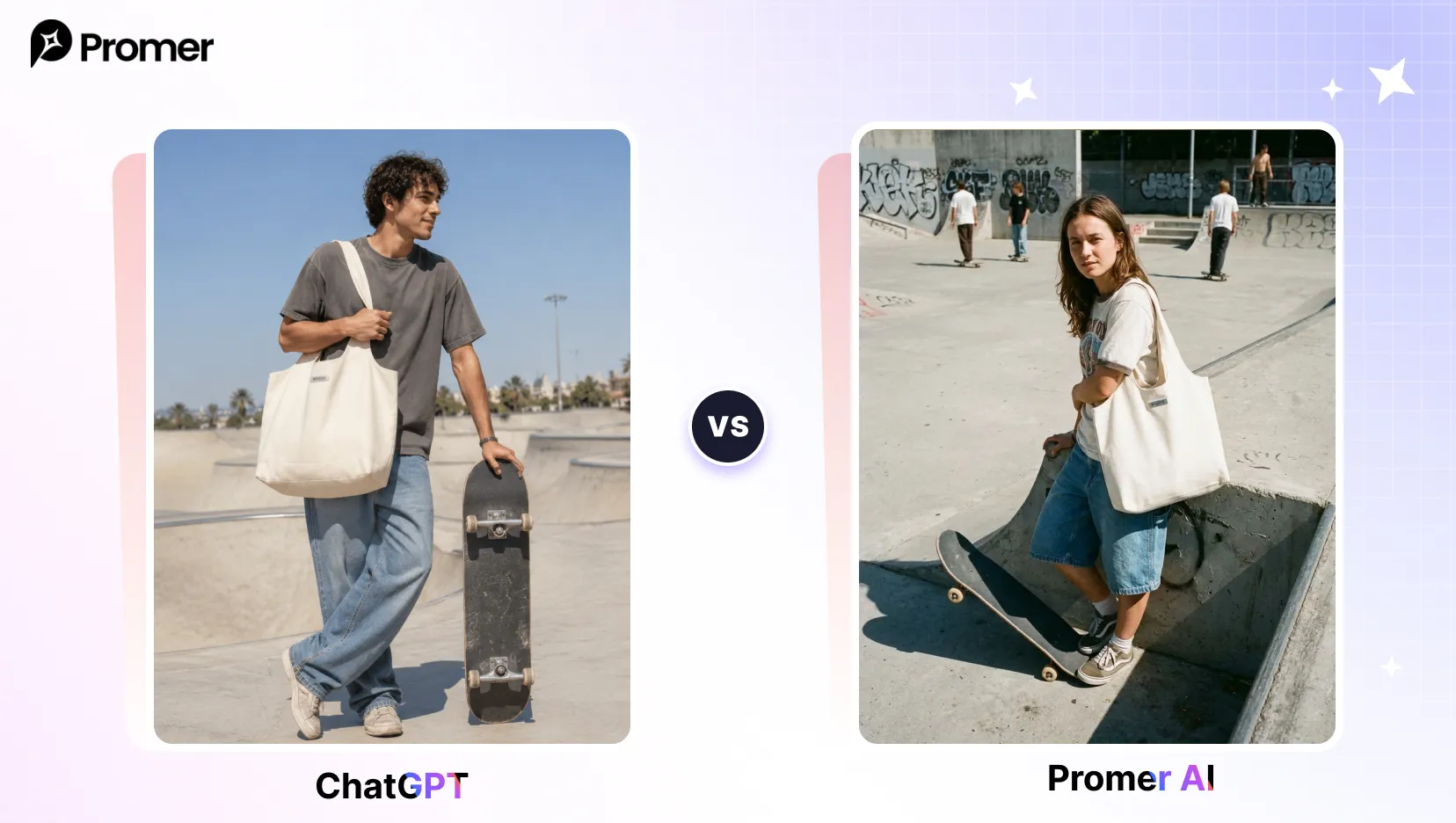 Skate Culture Candid: ChatGPT vs Promer AI comparison for this prompt