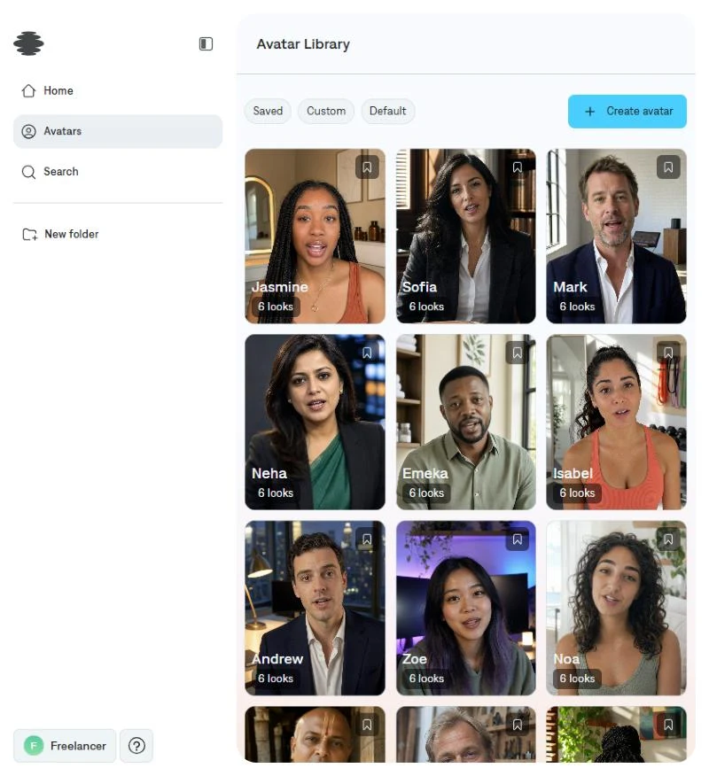 Captions Avatar Library with AI actors, each with 6 looks