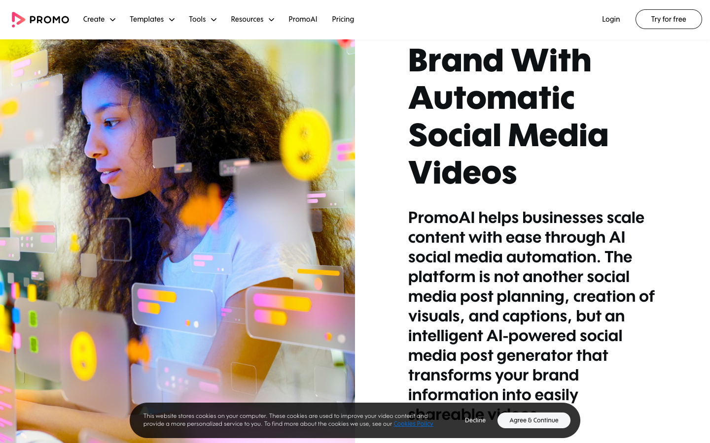 PromoAI page headline Automatic Social Media Videos built from your website address