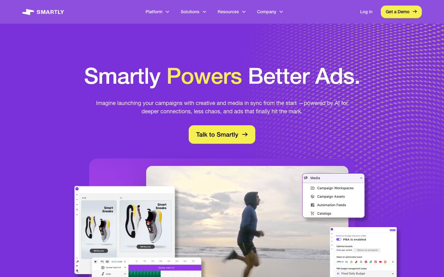 Smartly homepage headline Smartly Powers Better Ads with a Talk to Smartly demo button
