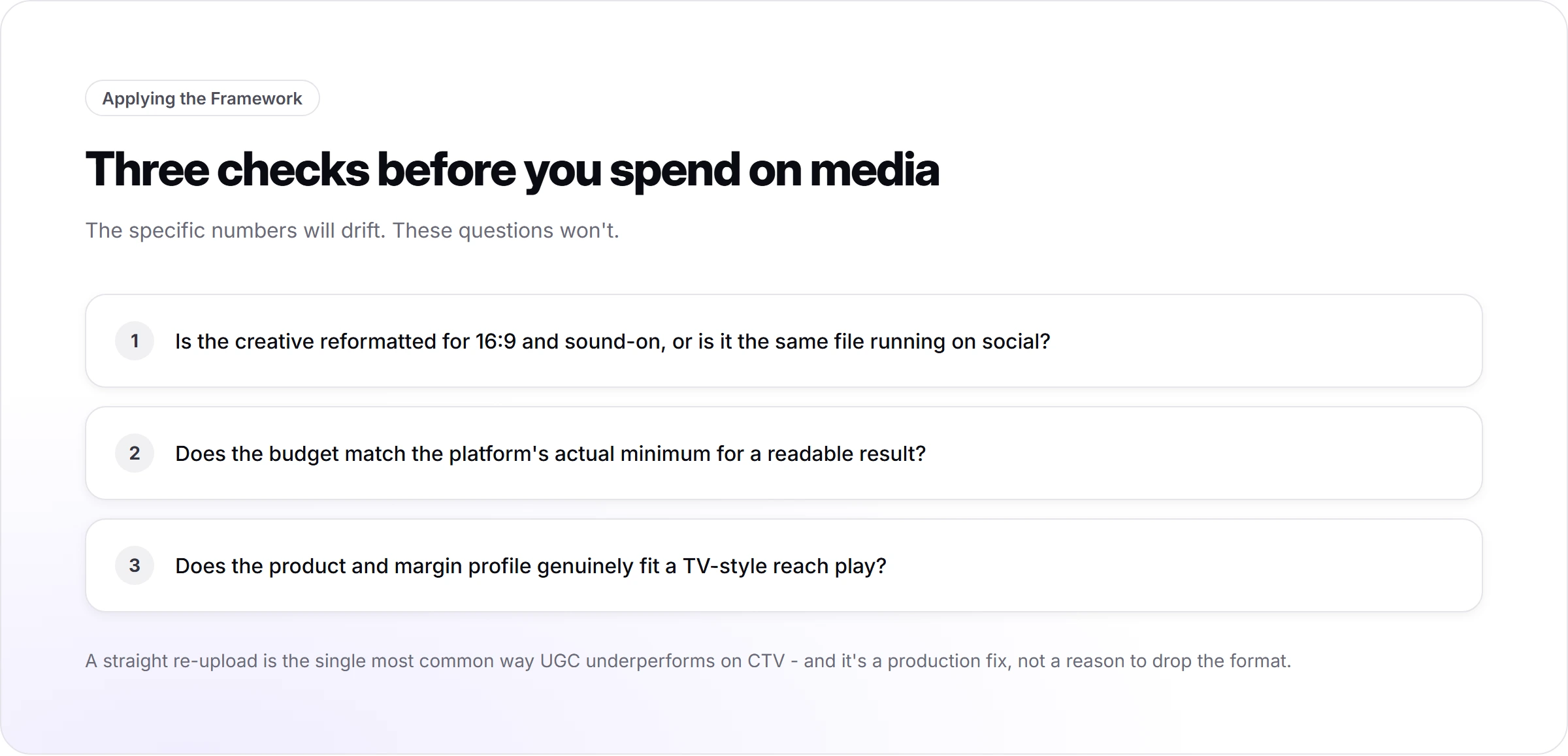 Checks to run before adding UGC-style creative to a CTV or OTT plan