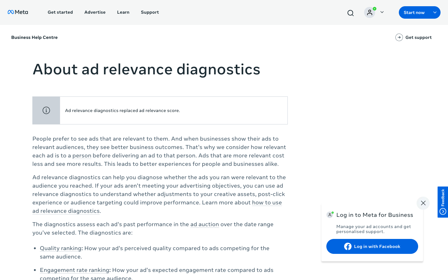 Meta Ads Manager relevance diagnostics dashboard showing quality ranking engagement rate and conversion rate metrics